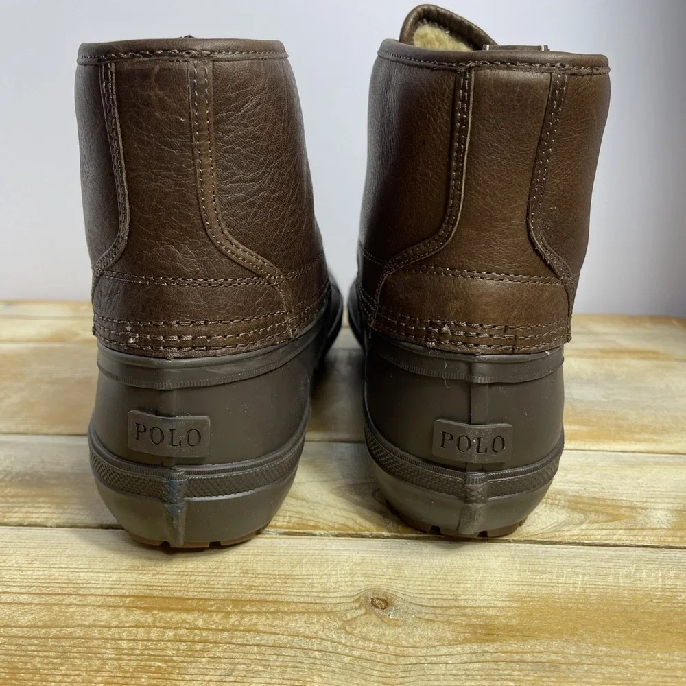 Polo Ralph Lauren Mens Claus Lace‎ Up Duck Boots Leather Sherpa Lined Size10D